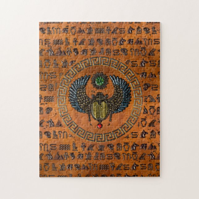 Winged Scarab /W Gems & Egyptian Hieroglyphics Jigsaw Puzzle (Vertical)