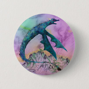 Winged Serpent Blue Purple Dragon Monster Reptile 2 Inch Round Button