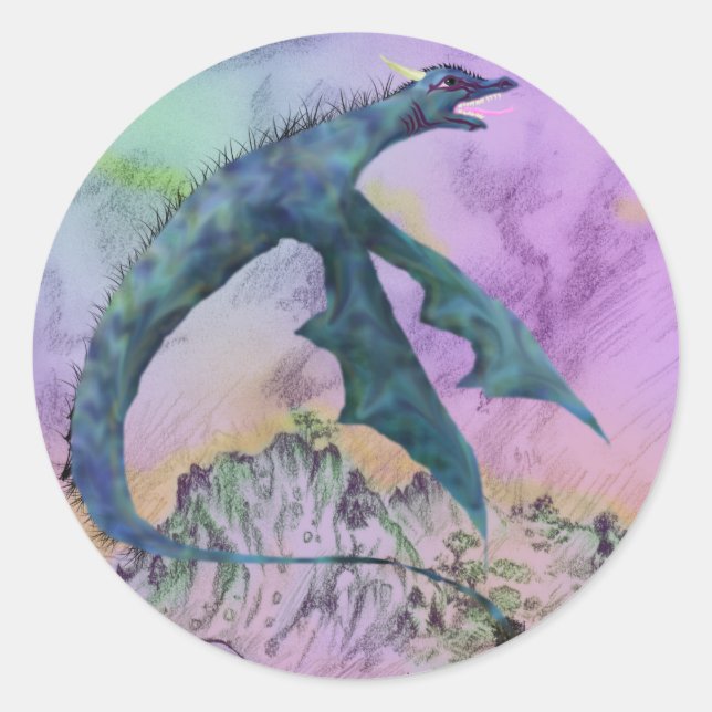 Winged Serpent Blue Purple Dragon Monster Reptile Classic Round Sticker (Front)