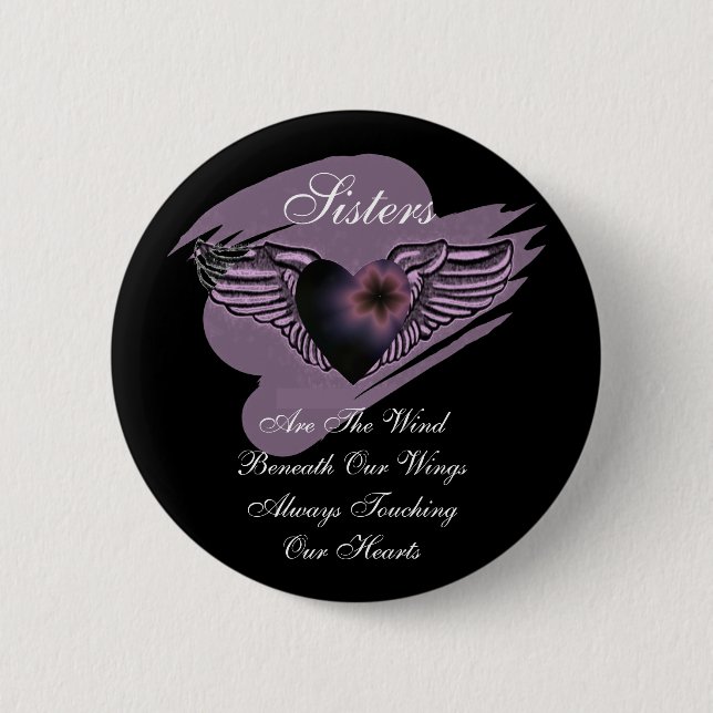 Winged Sisters Heart 2 Inch Round Button (Front)