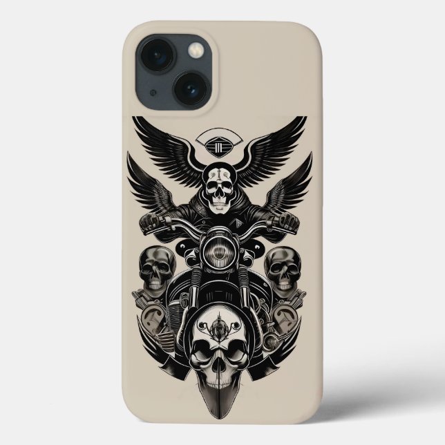 💀 Winged Skull Motorcycle Riding Through Flames Case-Mate iPhone Case (Back)