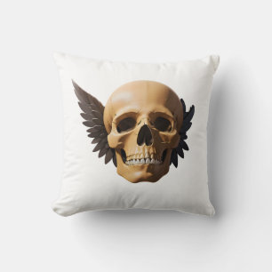 Winged Skull Symbolizing Mortality and Freedom Throw Pillow