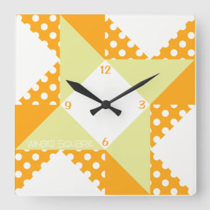 Winged Square- Orange Square Wall Clock