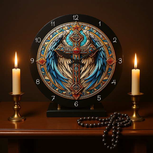 Winged Stained Glass Cross Large Clock (Creator Uploaded)
