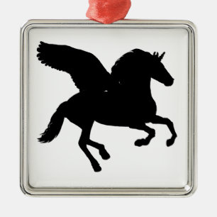 Winged Unicorn Silhouette Metal Ornament