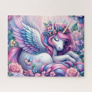 Winged Unicorn With Flowers Jigsaw Puzzle