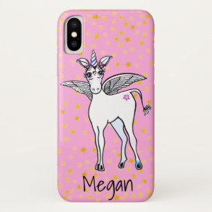 Winged Unicorn with gold sparkling stars Case-Mate iPhone Case