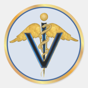 Winged Veterinary Caduceus Classic Round Sticker