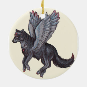 Winged Wolf Ceramic Ornament