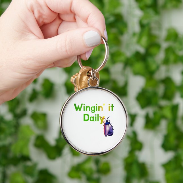 Wingin It Daily Funny Bug Humour Keychain (Hand)