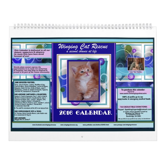 Winging Cat Rescue 2016 Premium Calendar (Cover)