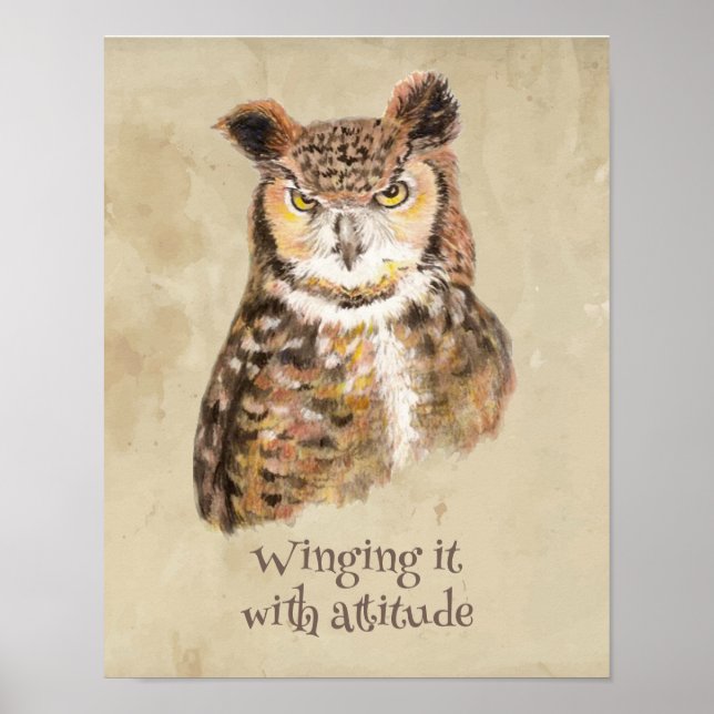 Winging it with attitude Owl Sassy Attitude Print  (Front)