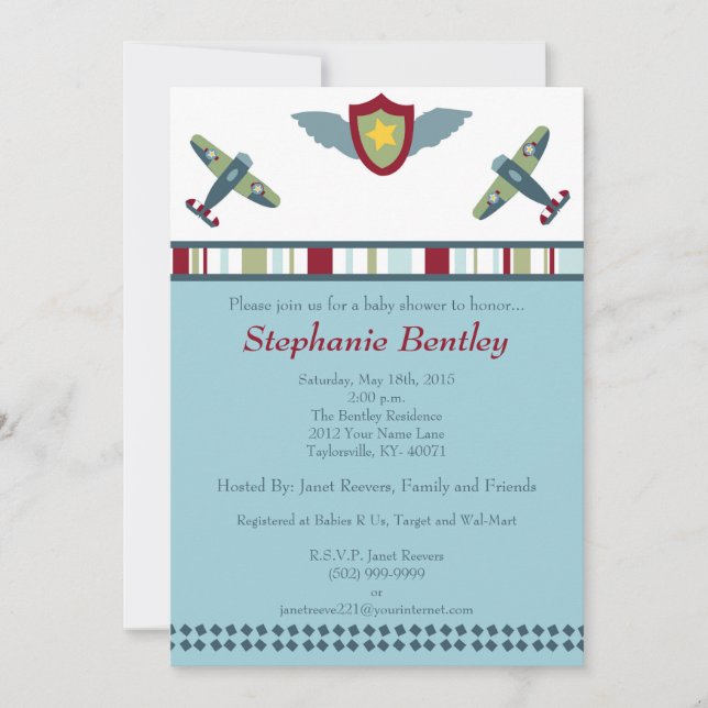 Wings 5x7 Airplane Aviation Invitation (Front)