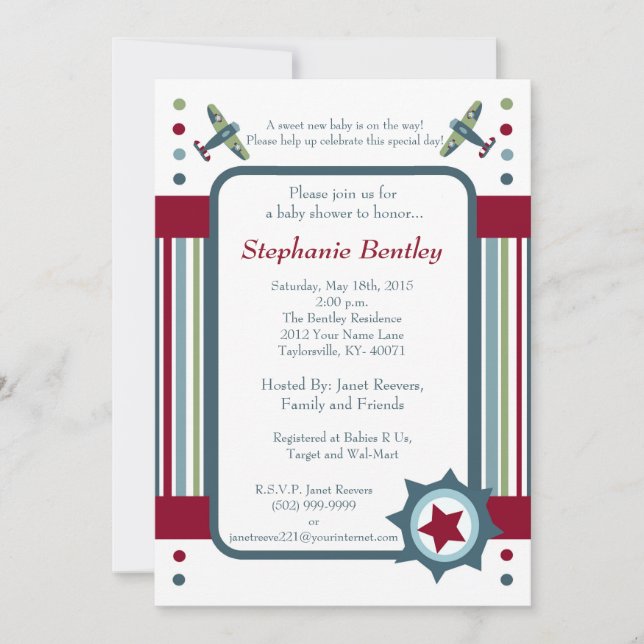 Wings 5x7 Airplane Aviation Invitation (Front)