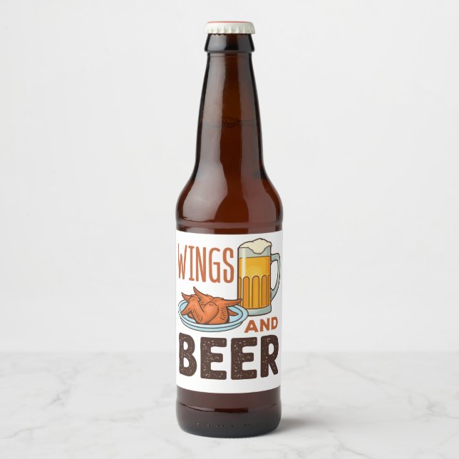 Wings and Beer Chicken Wings Drinking Beer Bottle Label (Front)