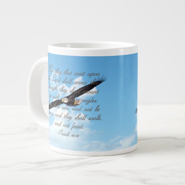 Wings as Eagles, Isaiah 40:31 Christian Bible Large Coffee Mug (Front Left)