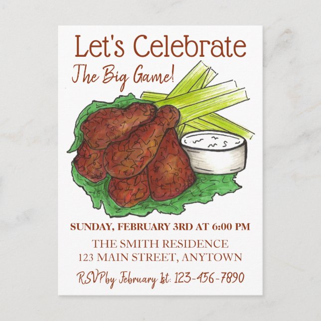 Wings Celebrate Big Game Football Tailgate Party Invitation Postcard (Front)