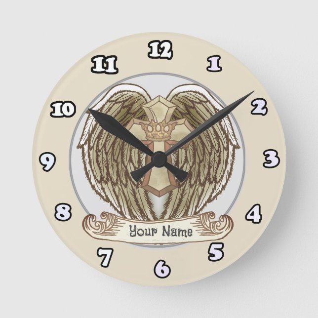 Wings Cross Crown Christian  clock (Front)