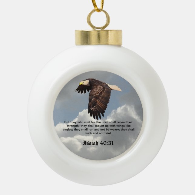WINGS LIKE EAGLES CERAMIC BALL CHRISTMAS ORNAMENT (Front)