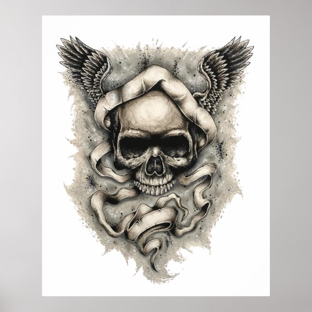 "Wings of Destiny" Skull Wings Art Poster Print (Front)