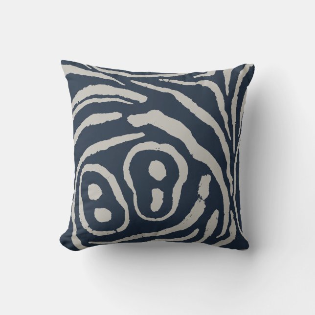 Wings of Echo Ink Blue Driftwood Grey Throw Pillow (Front)