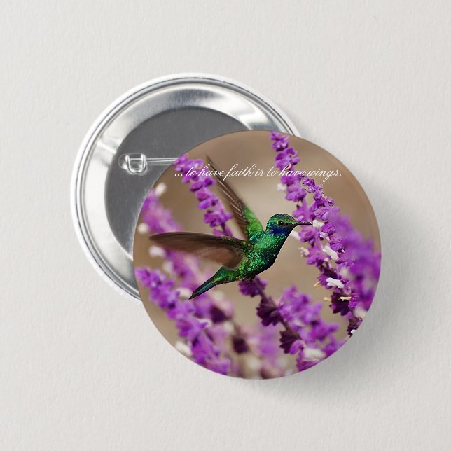Wings of Faith Sparkling Violet-ears Hummingbird 2 Inch Round Button (Front & Back)