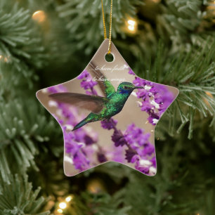 Wings of Faith Sparkling Violet-ears Hummingbird Ceramic Ornament