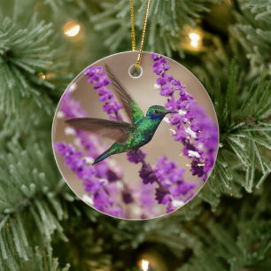 Wings of Faith Sparkling Violet-ears Hummingbird Ceramic Ornament