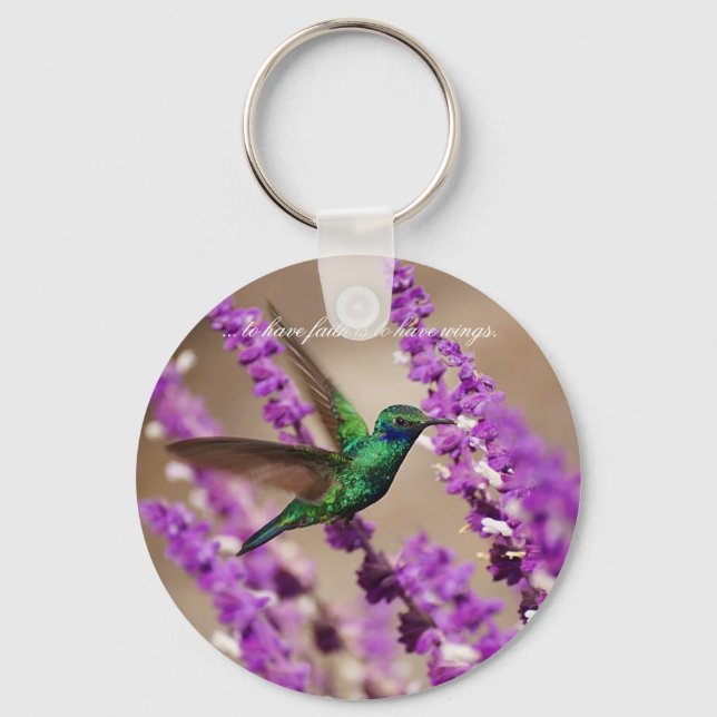 Wings of Faith Sparkling Violet-ears Hummingbird Keychain (Front)