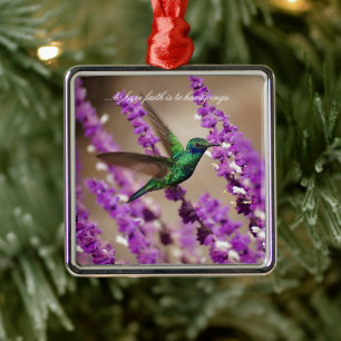 Wings of Faith Sparkling Violet-ears Hummingbird Metal Ornament