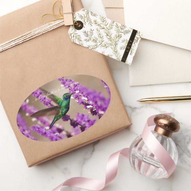 Wings of Faith Sparkling Violet-ears Hummingbird Oval Sticker (Gifting)