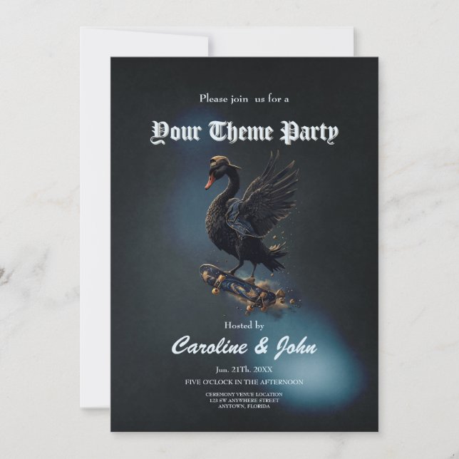 Wings of freedom the black swan on the skateboard. invitation (Front)