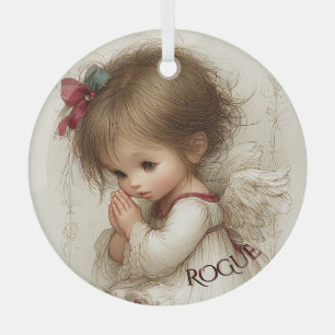 Wings of Prayer with Custom Name Glass Ornament