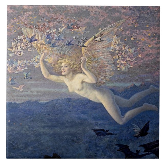 “Wings of the Morning” by Edward Robert Hughes Tile (Front)