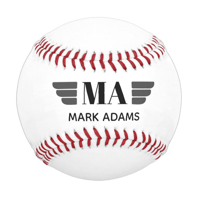 Wings Personalized Monogram Baseball (Front)