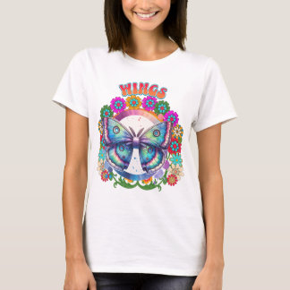 Wings Psychedelic Butterfly Floral Fram T-Shirt
