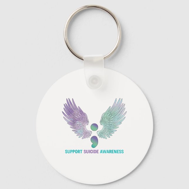 Wings Semicolon Support Suicide Awareness Teal &am Keychain (Front)