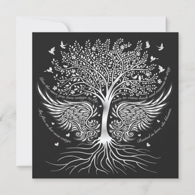 Wings To Fly and Tree with Roots Blank Invitation (Front)