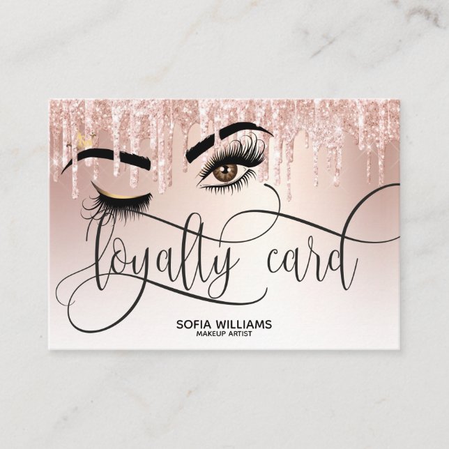 Wink Beautiful Brown Eye with Gold Crown Loyalty Referral Card (Front)