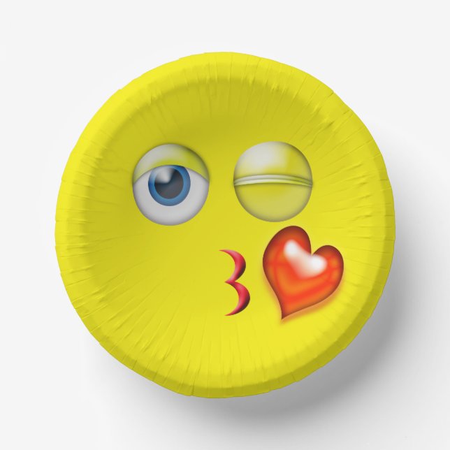 Wink Blow Kiss Emoji Paper Plate (Front)
