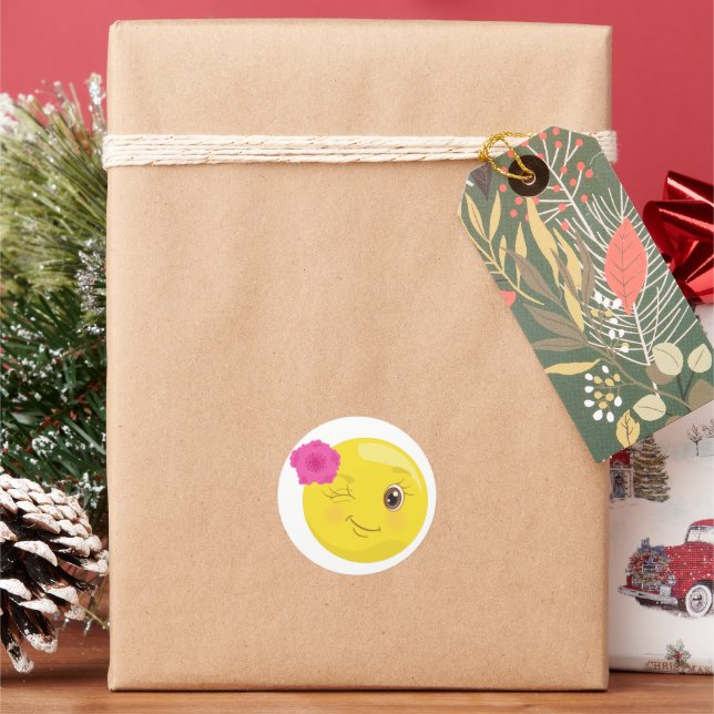 (^_−)−☆！ Wink Smile Emoji Sticker 5.5x5.5, White : C Town Tees