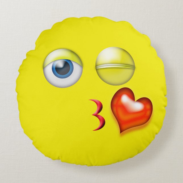 Wink Kiss Emoji Round Pillow (Front)