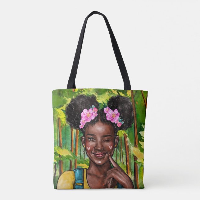 Winking Afro Girl Tote Bag (Back)