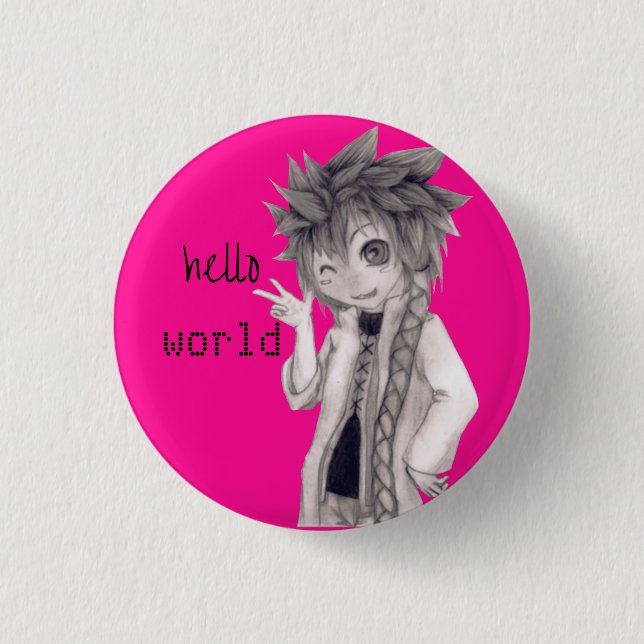 Winking Anime Guy, Original Drawing 1 Inch Round Button (Front)