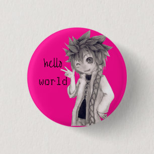 Winking Anime Guy, Original Drawing 1 Inch Round Button