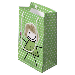 Winking Birthday Stick Girl On Polka Dots  Small Gift Bag