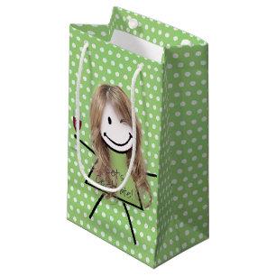 Winking Birthday Stick Girl On Polka Dots Small Gift Bag