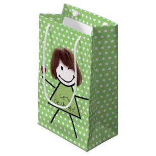 Winking Birthday Stick Girl On Polka Dots Small Gift Bag