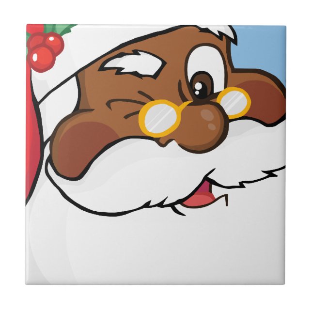 Winking Black Santa Keeping Christmas Secrets Tile (Front)