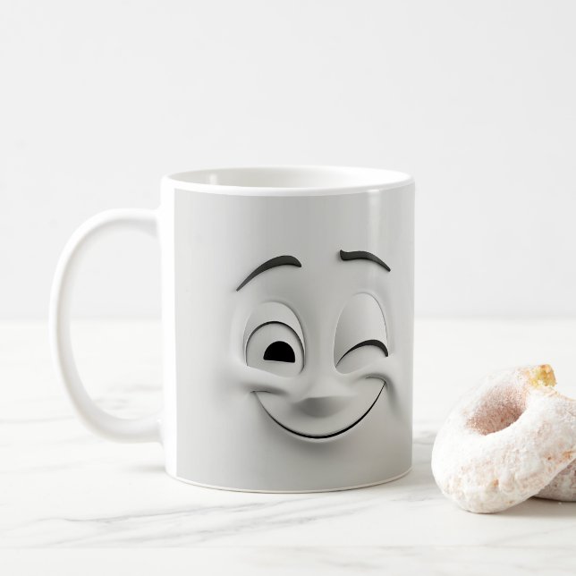 Winking Cartoon Face 3D Mug 13 (With Donut)